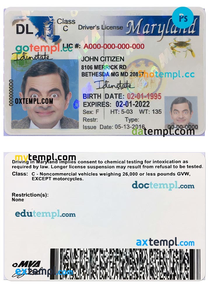 USA Massachusetts driver's permit template in PSD format, with the fonts, by Doctempl Driving license